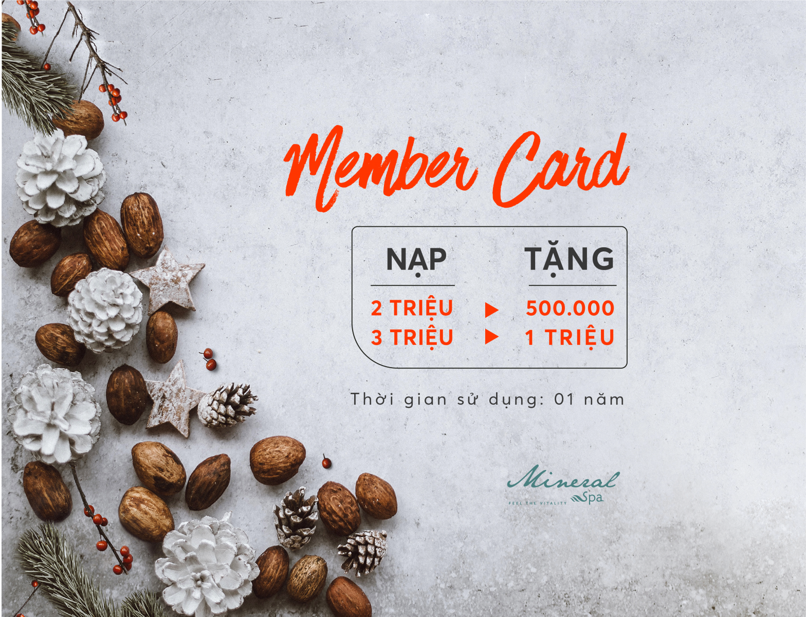 Tham gia Member Card để nhận được nhiều ưu đãi hấp dẫn từ Mineral Spa 